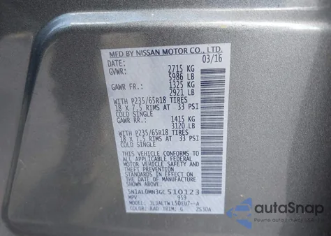 2016 Infiniti Qx60 z USA, uszkodzony, nr VIN 5N1AL0MN3GC510123